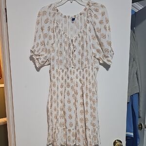 Old Navy Cream Floral Mini Dress Cotton Lined Sz Large Puff Sleeve Cool Comfy